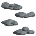 Set of gray granite stones of different shapes. Flat illustration. Minerals, boulder and cobble Royalty Free Stock Photo