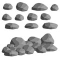 Set of gray granite stones of different shapes. Element of nature, mountains Royalty Free Stock Photo