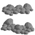 Set of gray granite stones of different shapes. Flat illustration. Minerals, boulder and cobble Royalty Free Stock Photo