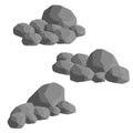 Set of gray granite stones of different shapes. Flat illustration. Minerals, boulder and cobble Royalty Free Stock Photo