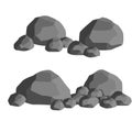 Set of gray granite stones of different shapes. Flat illustration. Royalty Free Stock Photo