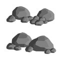Set of gray granite stones of different shapes. Flat illustration. Royalty Free Stock Photo