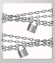 Set of the gray metal chain and padlock, handcuffed card