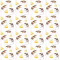 A set of gray rats and a piece of yellow cheese. Symbol of 2020 new year. Watercolor illustration isolated on white background. Royalty Free Stock Photo