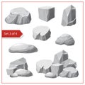 set of gray rocks and stones elements. granite cobbles or boulders on white background. heap of cobblestones and Royalty Free Stock Photo