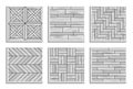 Set of gray seamless parquet textures. Black-and-white patterns of wood materials