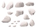 Set of gray stones and rocks different sizes and shapes flat vector illustration isolated on white background Royalty Free Stock Photo