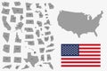 Set of gray USA states on white background - vector illustration. Simple flat map - United States. USA flag, general map and all s Royalty Free Stock Photo