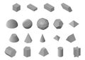 Set of gray vector isometric basic 3d shapes