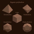 Set of gray volumetric geometrical colored shapes. Regular polyhedron