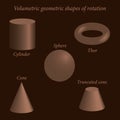 Set of gray volumetric geometrical shapes. Volumetric geometric shapes of rotation Royalty Free Stock Photo