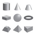 Set of gray volumetric geometrical shapes