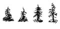 Set of grayscale curved mountain trees