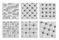 Set of grayscale seamless floor and wall tiles textures. Black-and-white patterns of mosaic, subway, brick, hopscotch, octagon, Royalty Free Stock Photo