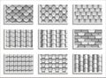 Set of grayscale seamless roof tiles textures. Black-and-white graphic patterns of rooftop materials Royalty Free Stock Photo