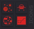 Set Great Bear constellation, Space and planet, UFO flying spaceship and Planet Mars icon. Vector