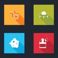 Set Great Bear constellation, UFO flying spaceship, Asteroid and Astronomical observatory icon. Vector Royalty Free Stock Photo