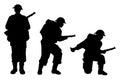 Set of Great British soldiers with a rifle weapon during world war 2 silhouette vector