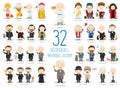 Set of 32 great Discoverers and Inventors of History in cartoon style Royalty Free Stock Photo