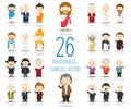 Set of 26 Great Philosophersand Thinkers of History in cartoon style.