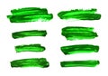 Set of green abstract gouache brush strokes