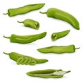 Set of Green anaheim peppers. Royalty Free Stock Photo