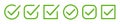 Set green approval check mark icons in circle and square, checklist signs, flat checkmark approval correct badge, isolated tick