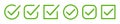 Set green approval check mark icons in circle and square, checklist signs, flat checkmark approval correct badge, isolated tick