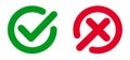 Set green approval check mark and red cross icons in circle, checklist signs, flat checkmark approval badge, isolated tick symbol Royalty Free Stock Photo