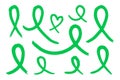 Set of Green Awareness ribbons.