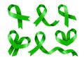 Set of Green Awareness ribbons