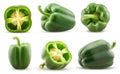Set green bell pepper cut in half, whole Royalty Free Stock Photo