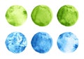 Set of green and blue watercolor circles on white Royalty Free Stock Photo