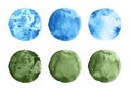 Set of green and blue watercolor circles on white Royalty Free Stock Photo