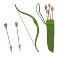 Vector Set of green bow and quiver of arrows.