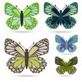 Set of green butterflies.