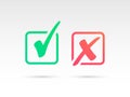 Set of Green Check Mark Icon and Red X cross