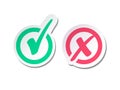 Set of Green Check Mark Icon and Red X cross
