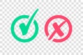 Set of Green Check Mark Icon and Red X cross Tick Symbol