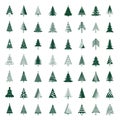 Set of green Christmas Trees. Winter season design elements. Isolated vector xmas Icons