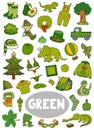 Set of green color objects. Visual dictionary for children about the basic colors Royalty Free Stock Photo