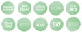 Set of green colored vegan products vector brush painted banner frame on white background