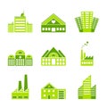 Set of green ecology factory icons Royalty Free Stock Photo