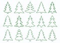 Set of green fir-tree and pines silhouettes isolated on white background. New Year, Christmas tree modern icons Royalty Free Stock Photo