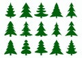 Set of green fir-tree and pines silhouettes isolated on white background. New Year, Christmas tree modern icons. Royalty Free Stock Photo