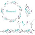 Set of green floral patterns, ornaments and vector wreaths of green leaves and vectors for decoration. Spring ornament concept