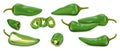 Set of Green Fresno chili peppers. Royalty Free Stock Photo