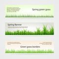 Set of green grass banners in different shades of green lengths and densities. Vector collection of natural elements