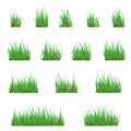 Set Green Grass Borders, Vector Illustration. Abstract field texture. Symbol of summer, plant, eco and natural, growth or fresh. D