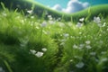 Set of green grass and white flower. Sunlight. Set of vectors. Background. Wallpaper.